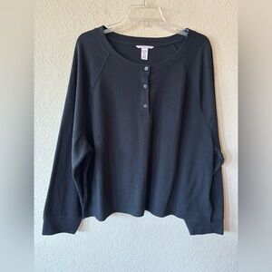 Victoria’s Secret Black Waffle Henley Long Sleeve Sleep Top XL